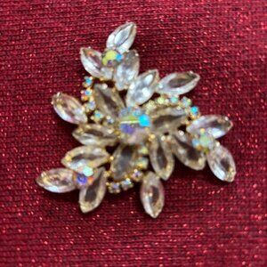 Vintage aurora borealis rhinestone layered flower